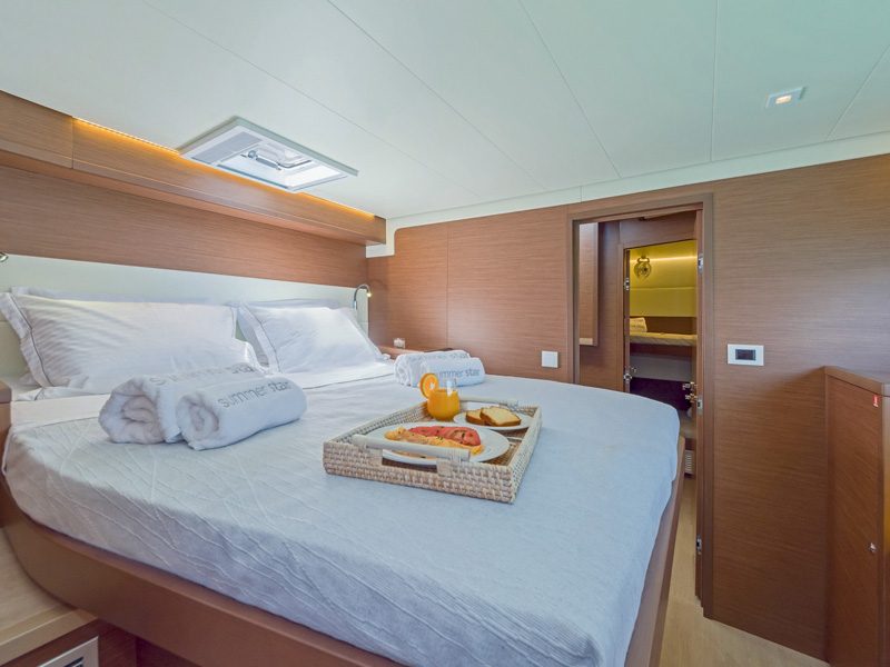 Spacious double cabin of a Lagoon 52 catamaran